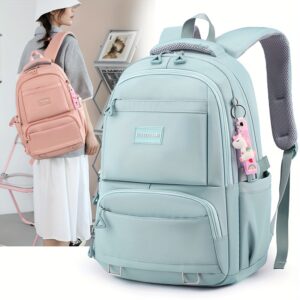 Simple Solid Color Backpack, Nylon Waterproof Large Capacity Carry-On Bag, School Bag Travel Bag