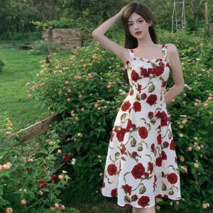 summer sleveless Floral Dress Casual Fashion Sexy Slit